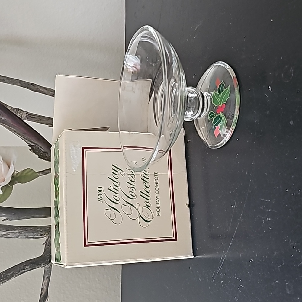 1981 Avon Hostess Collection Holiday Holly Berry Compote Tub A